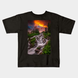 Wilderness Stream Summer Sunset Kids T-Shirt